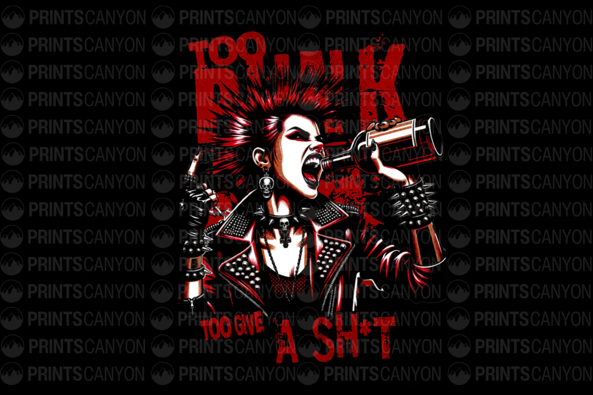 Punk Rock T-Shirt Design - Too Punk To Give A Sh*t Retro Graphic Art