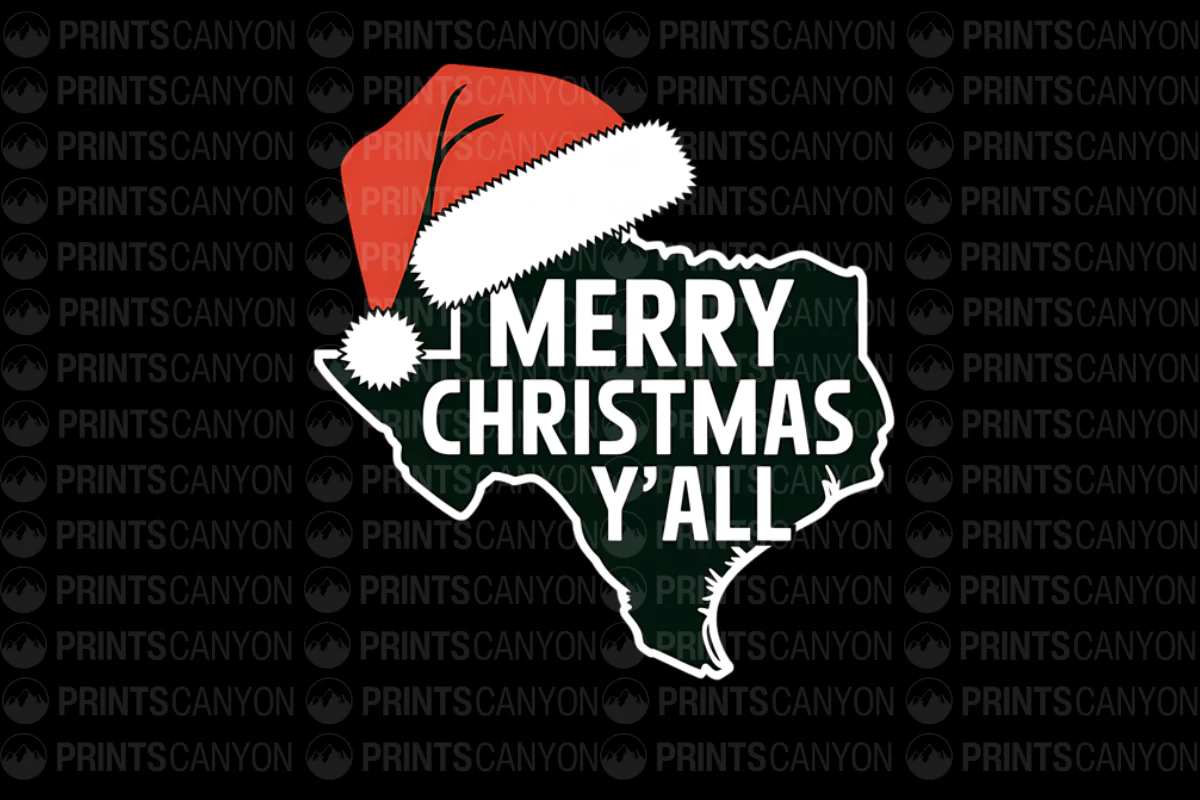 Merry Christmas Y'all Texas T-Shirt Design with Santa Hat