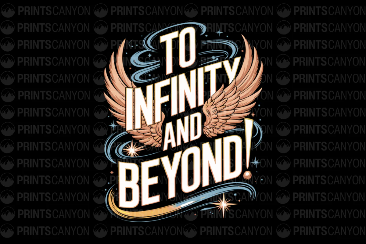 To Infinity and Beyond T-Shirt Design with Wings and Starry Background