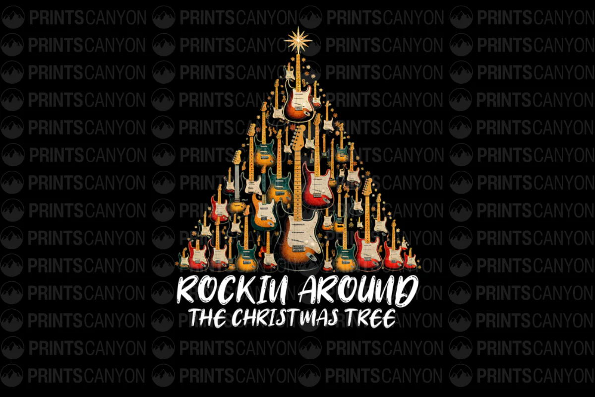 Rockin Around the Christmas Tree Guitar T-Shirt Design