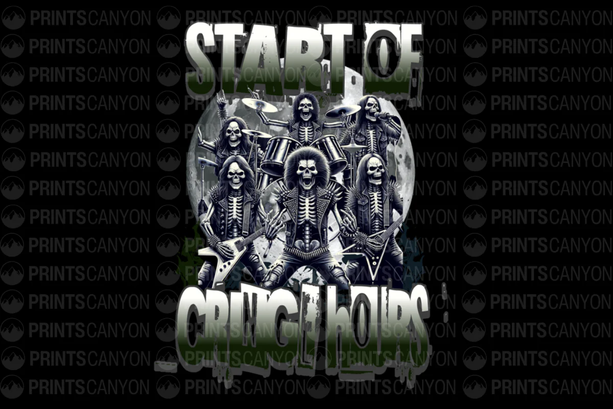 Start of Cringe Hours Skeleton Rock Band Tshirt Design