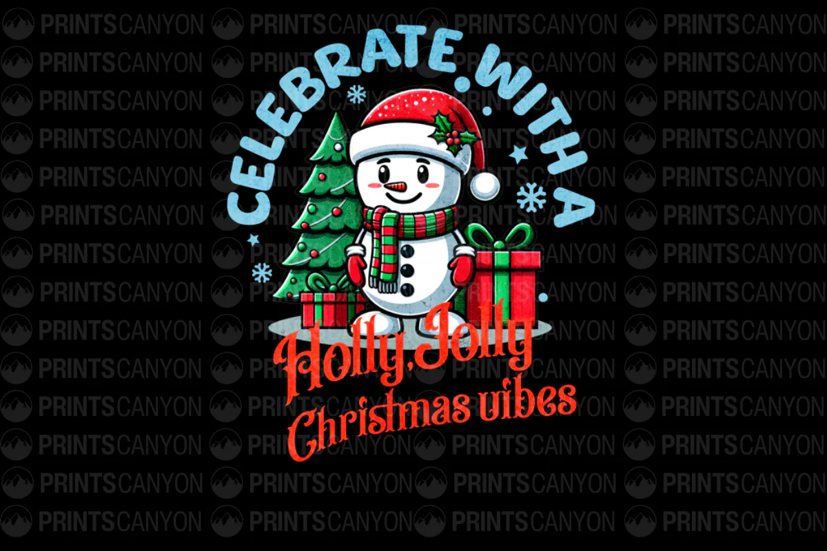 Celebrate with Holly Jolly Christmas Vibes Cute Snowman T-Shirt Design Printable File