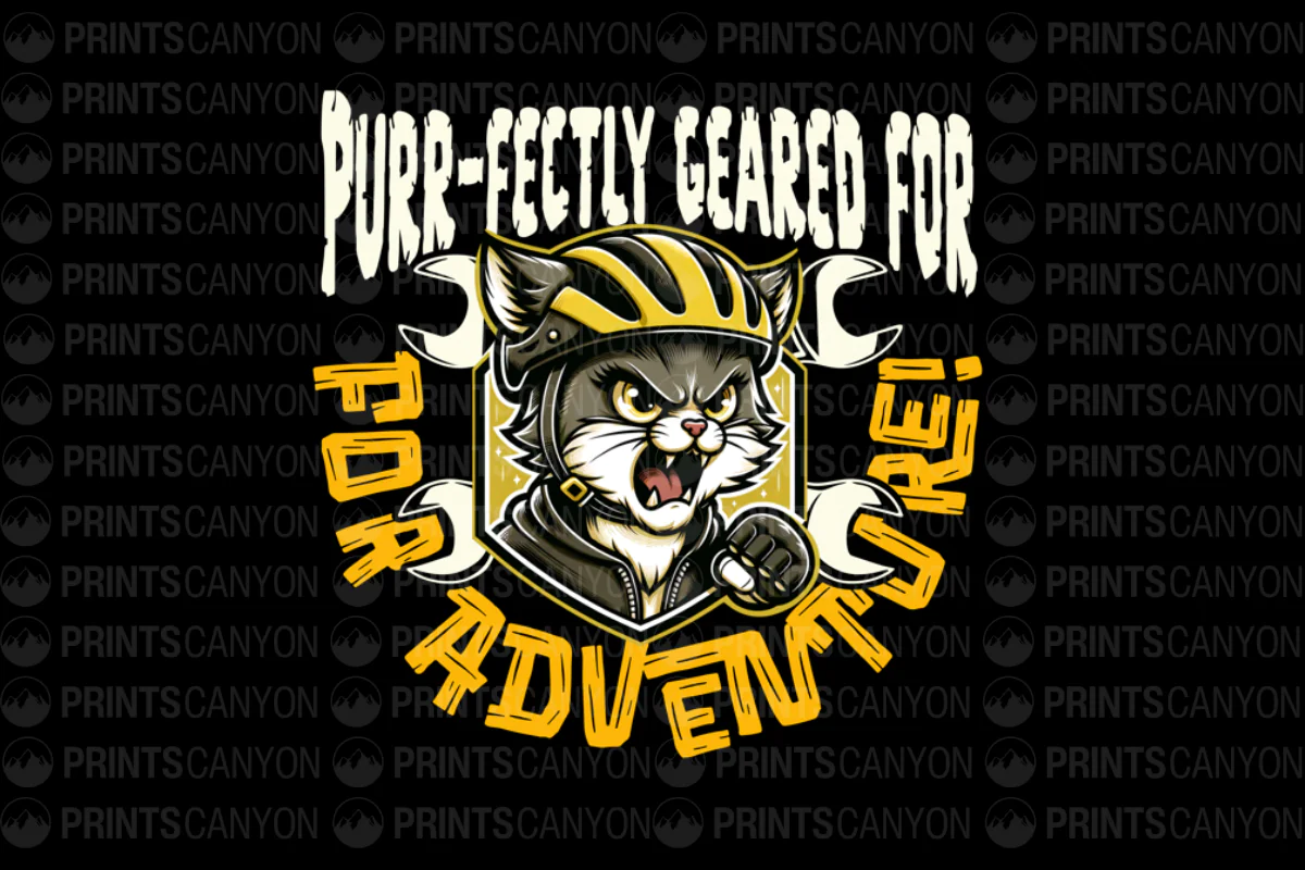 Purr-fectly Geared for Adventure Cat T-Shirt Design