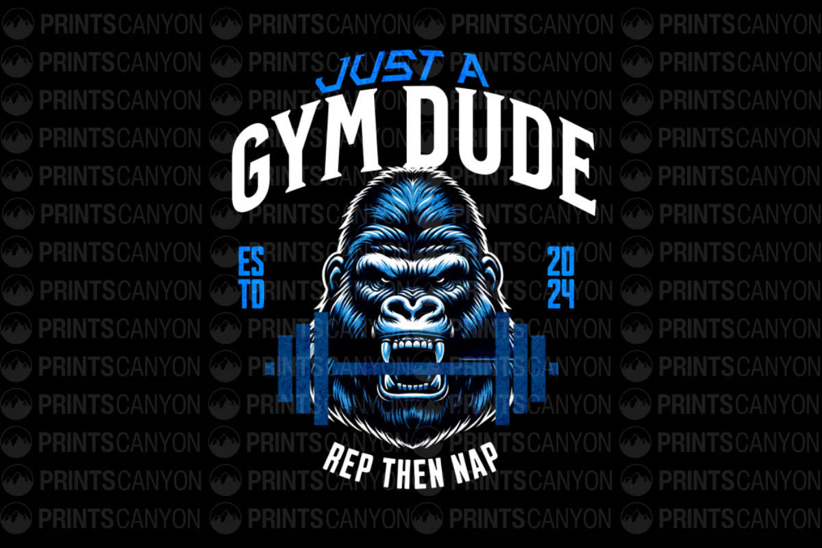 Just a Gym Dude T-Shirt Design with Gorilla Graphic - Rep Then Nap