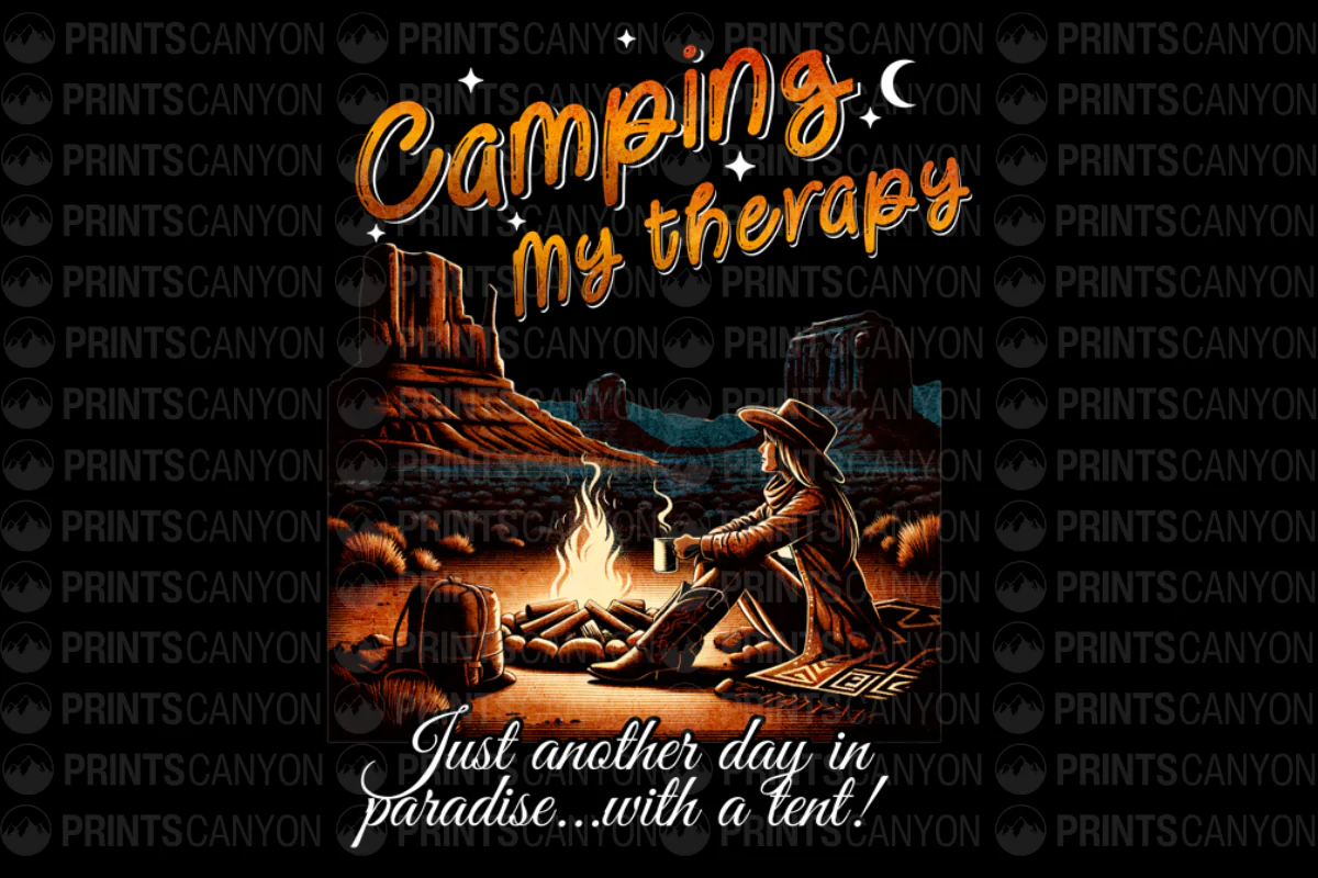 Camping My Therapy T-Shirt Design Just Another Day in Paradise with a Tent
