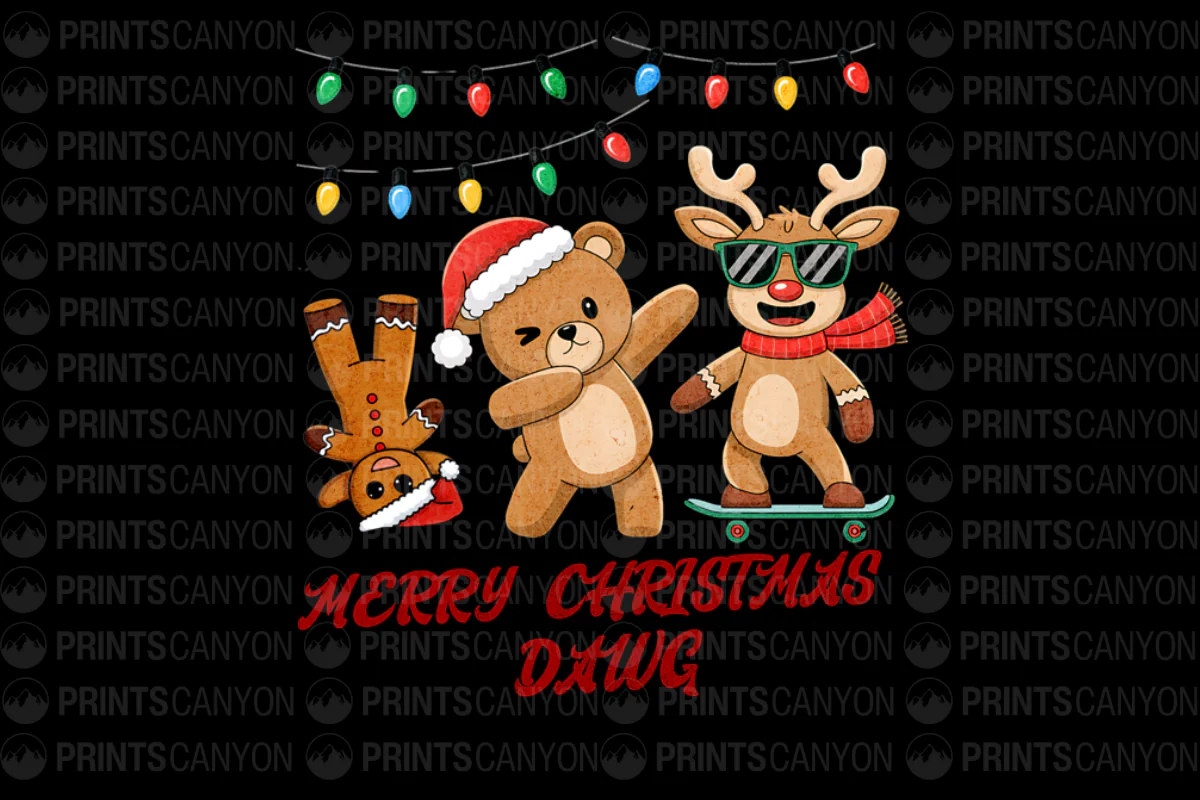 Festive Fun T-Shirt Design with Cute Bear, Reindeer, and Gingerbread Christmas Characters