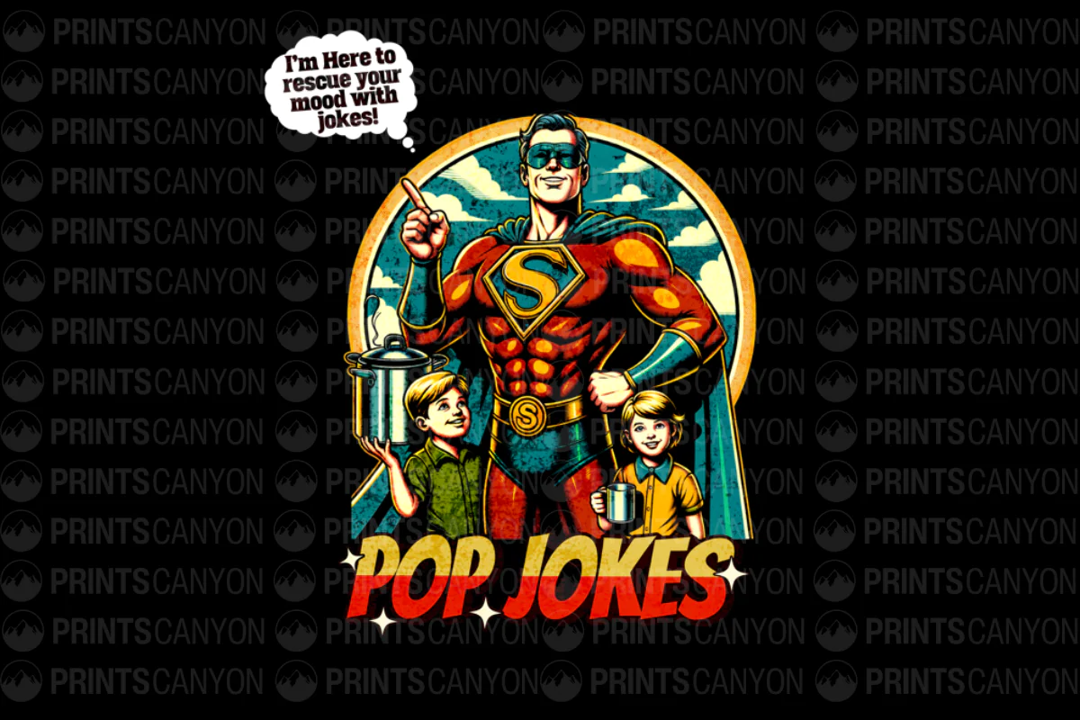 Superhero Pop Jokes T-Shirt Design for a Fun Mood Boost