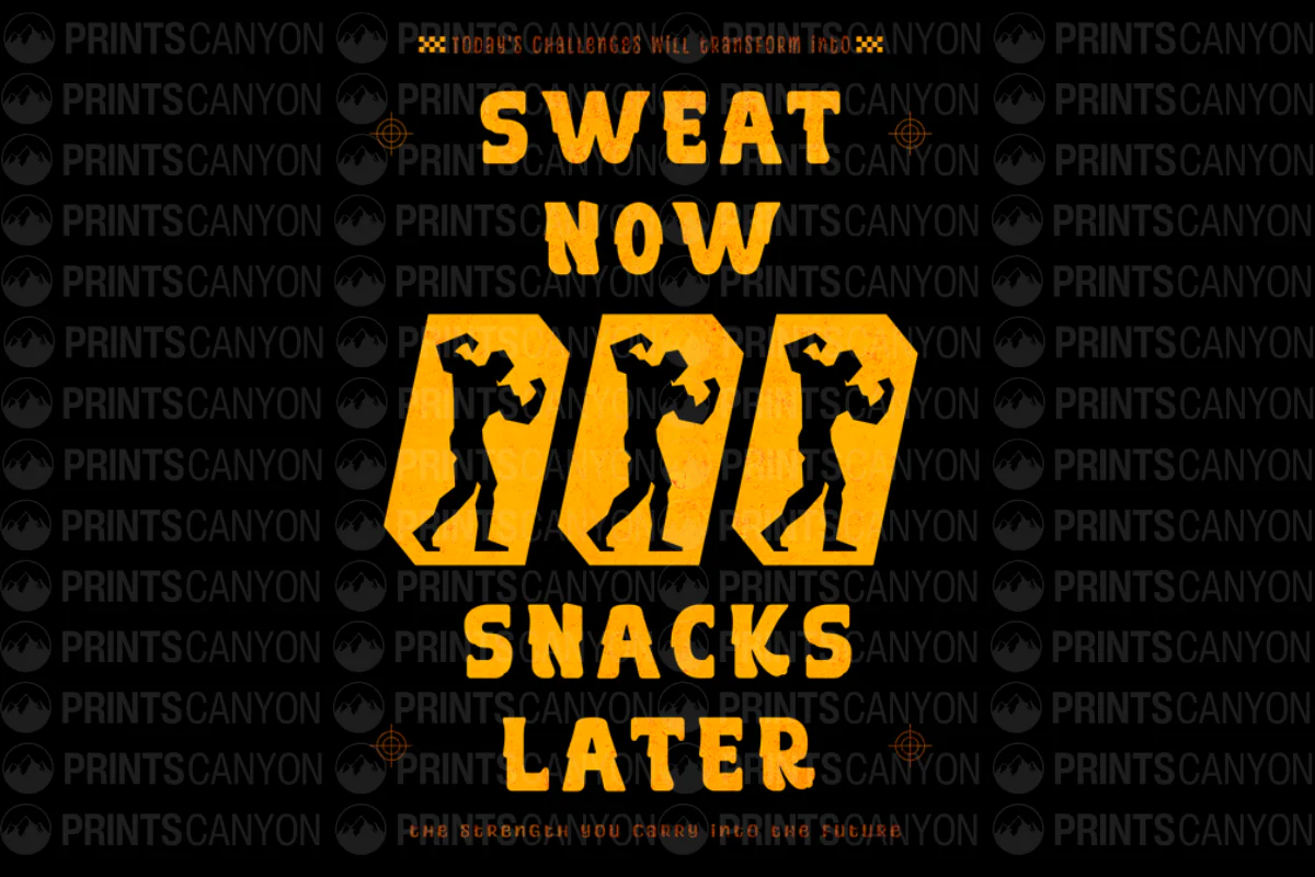 Sweat Now Snacks Later Motivational Workout T-Shirt Design