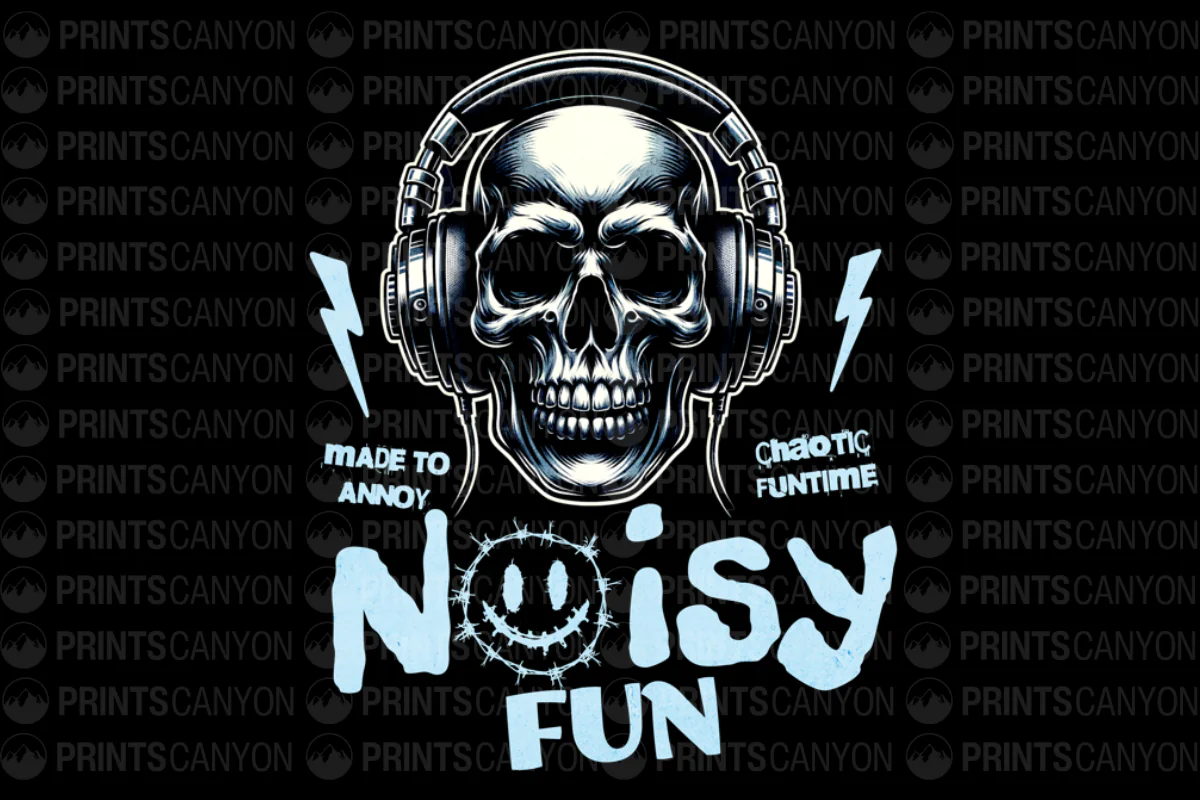 Noisy Fun Skull T-Shirt Design for Chaotic Vibes and Music Lovers