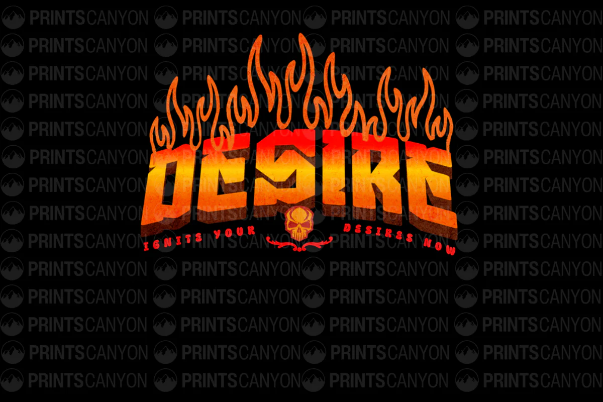 Ignite Your Desires T-Shirt Design with Flaming Letters and Skull Graphic