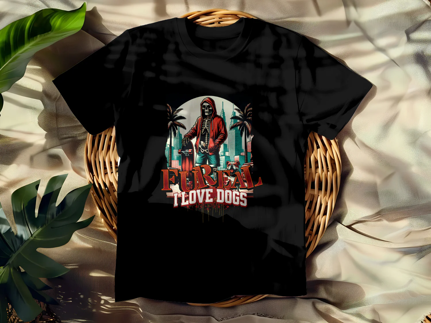 Fureal I Love Dogs Skeleton Skateboarder Graphic T-Shirt design
