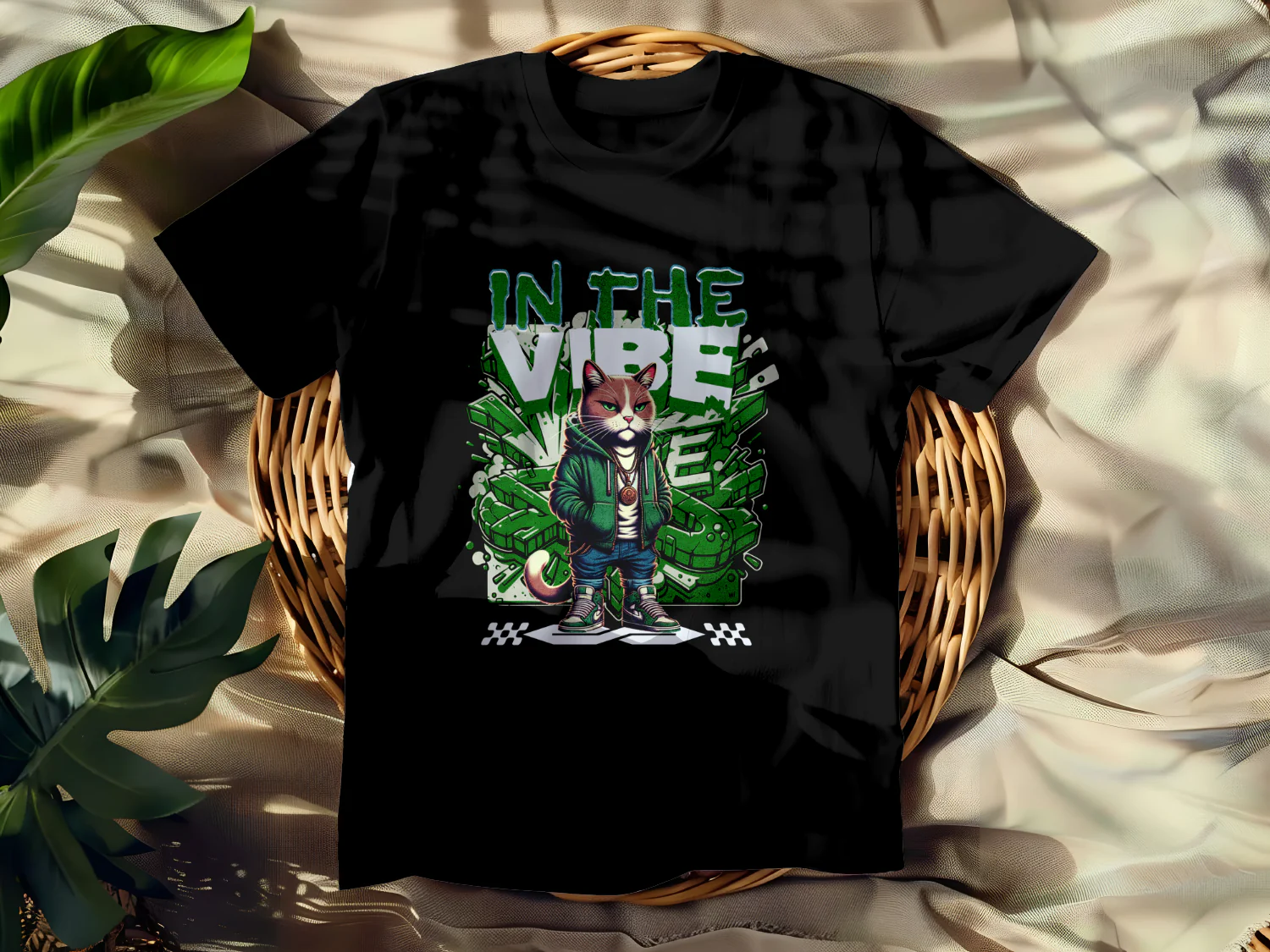 Stylish Cat in Hoodie Graphic Tee with Urban Vibes