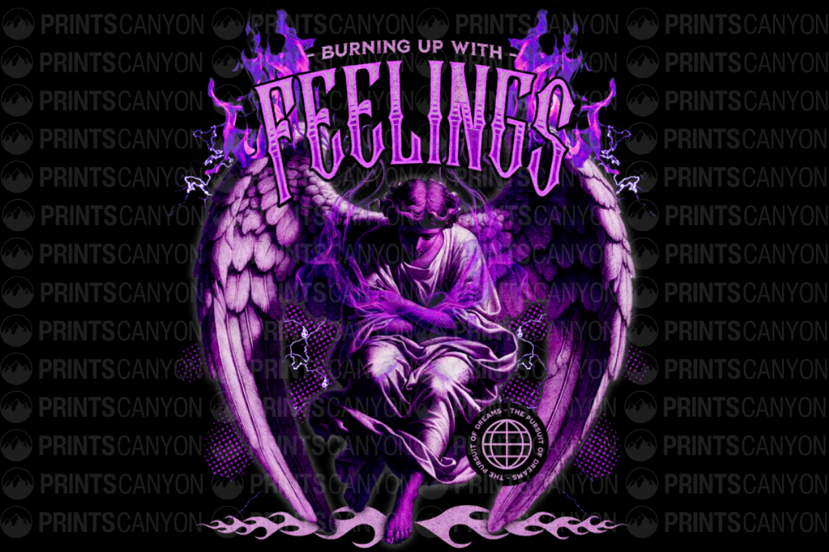 Burning Up with Feelings Angelic Artwork T-Shirt Design