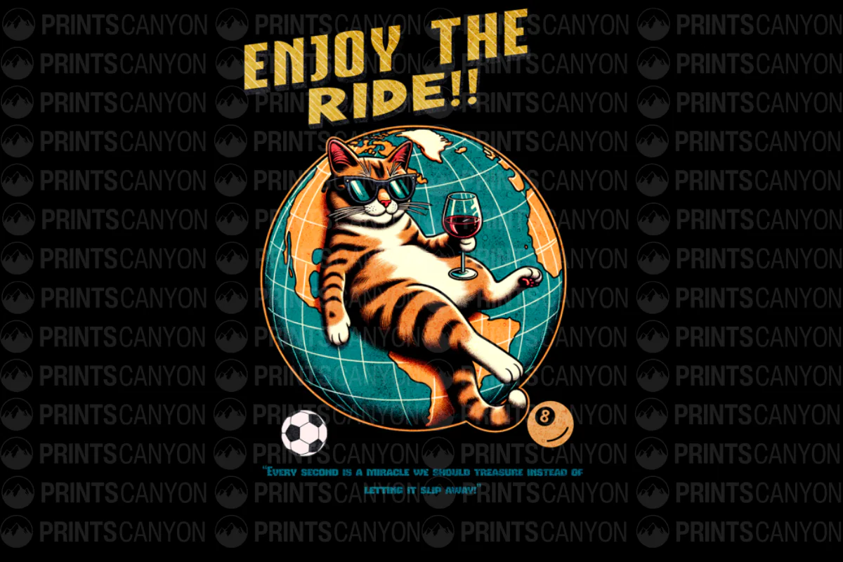 Enjoy the Ride Cat T-Shirt Design with Globe and Cool Shades