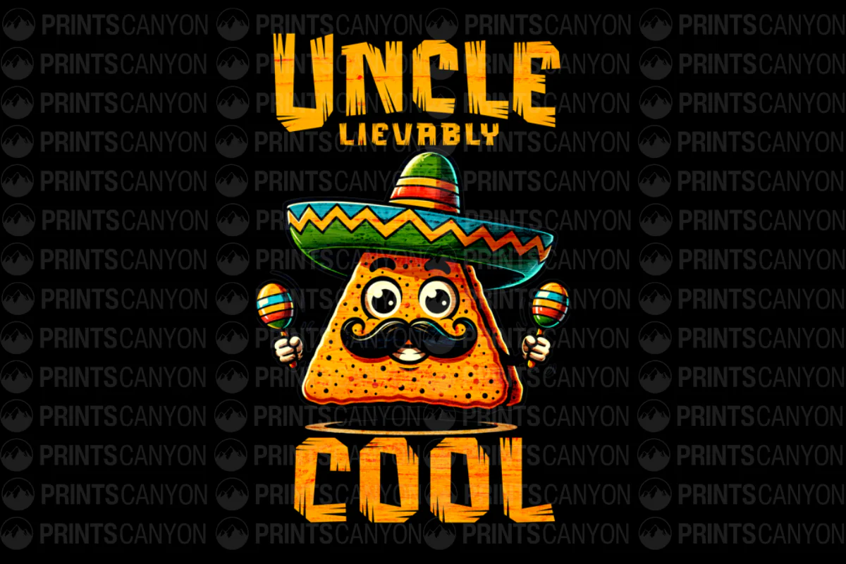 Uncle Lievably Cool T-Shirt Design with Fun Cartoon Chip and Sombrero