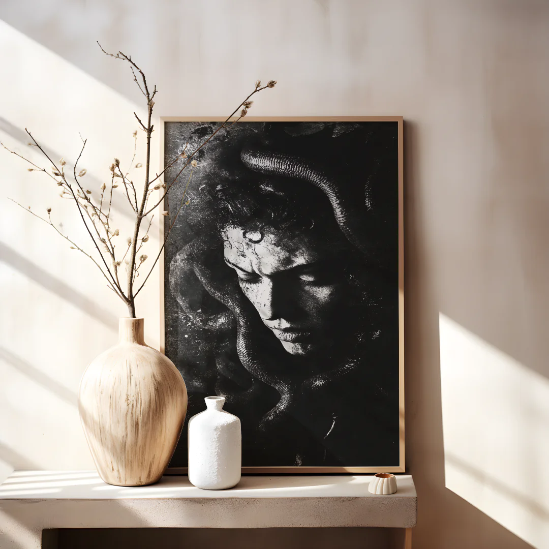 Mystical Serpent Embrace: Printable Wall Art for Dark Aesthetic Decor