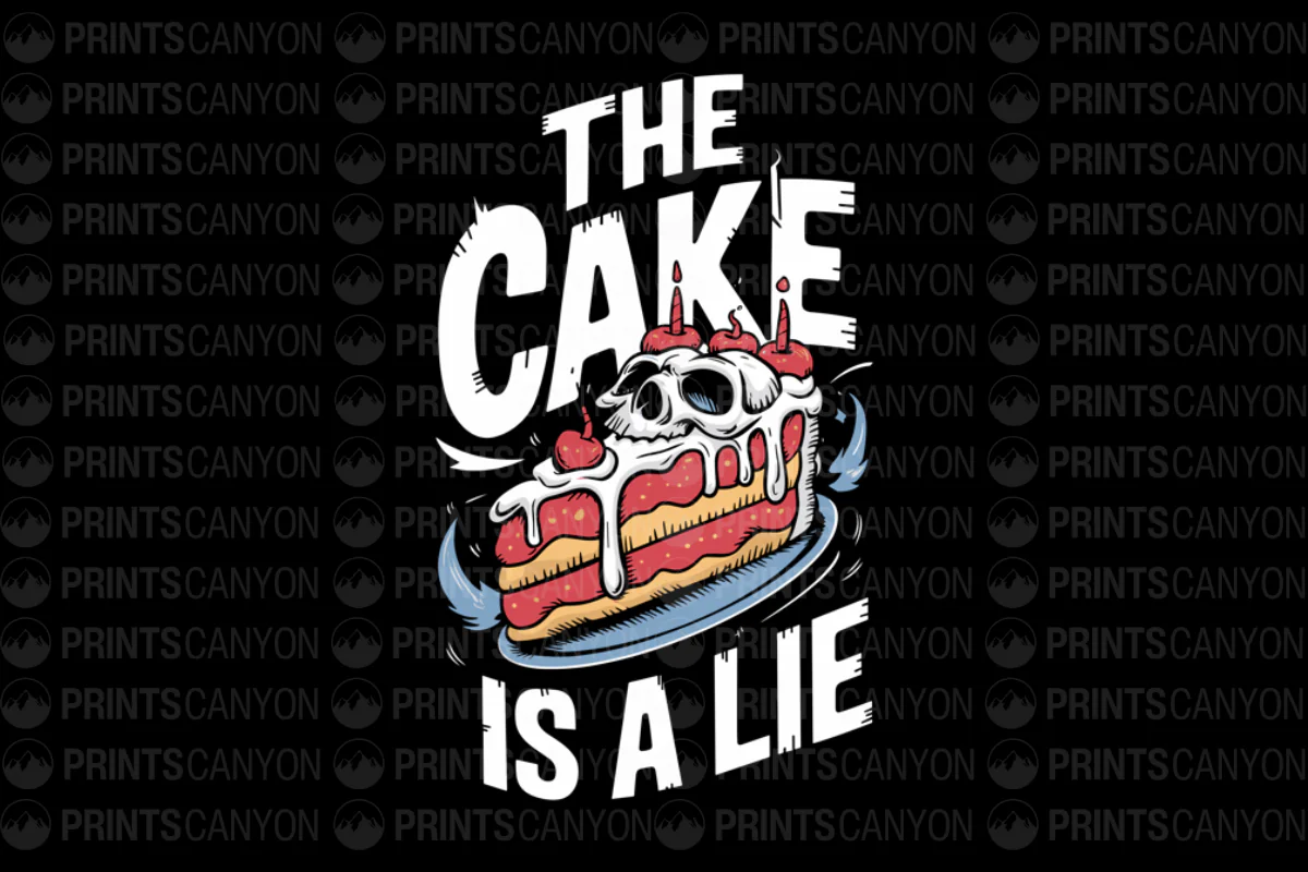 The Cake Is a Lie Funny Skull T-Shirt Design