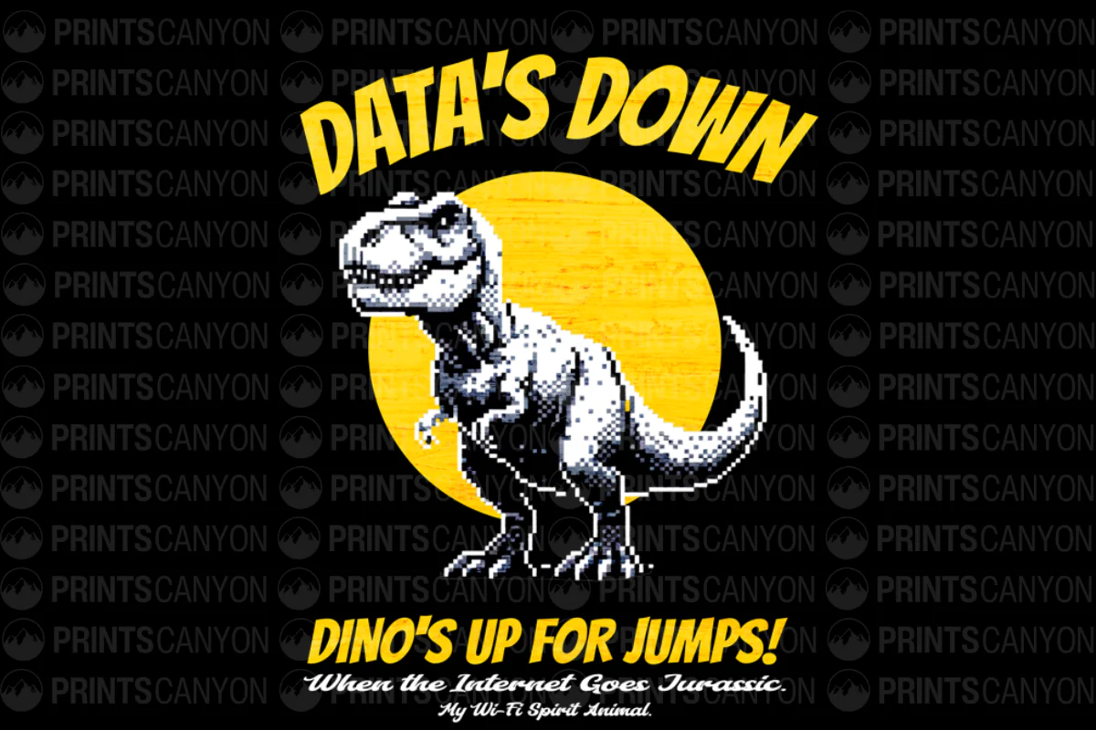 Data's Down Dino's Up for Jumps T-Shirt Design When the Internet Goes Jurassic