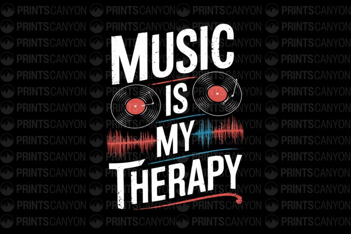 Music is My Therapy Vintage Vinyl T-Shirt Design Printable Art