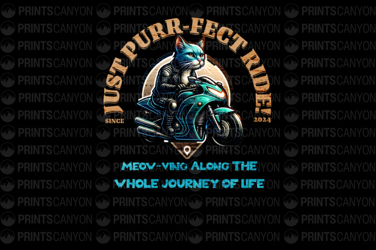 Just Purr-Fect Ride Cat Motorcycle T-Shirt Design for Cat Lovers and Bikers 2024