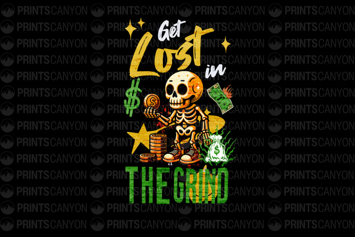 Get Lost in the Grind Skeleton Money T-Shirt Design