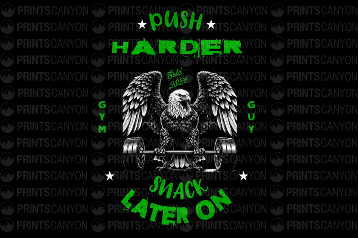 Push Harder Snack Later On Gym Guy T-Shirt Design 2024