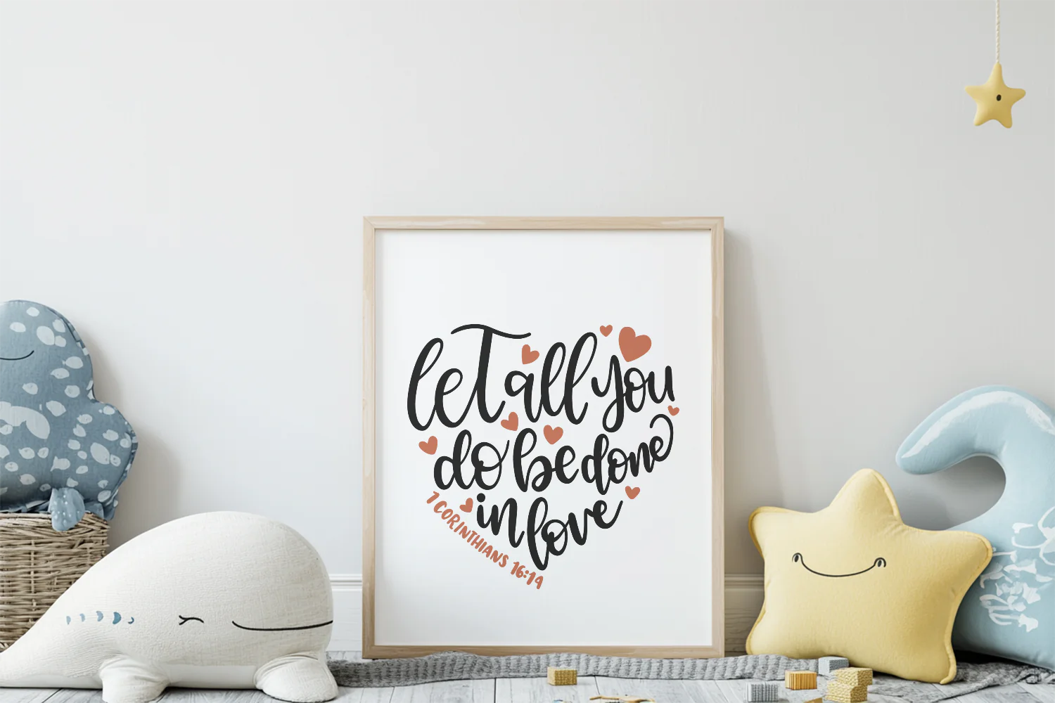 Inspirational Love Wall Art Print with 1 Corinthians 16:14 Quote and Heart Design