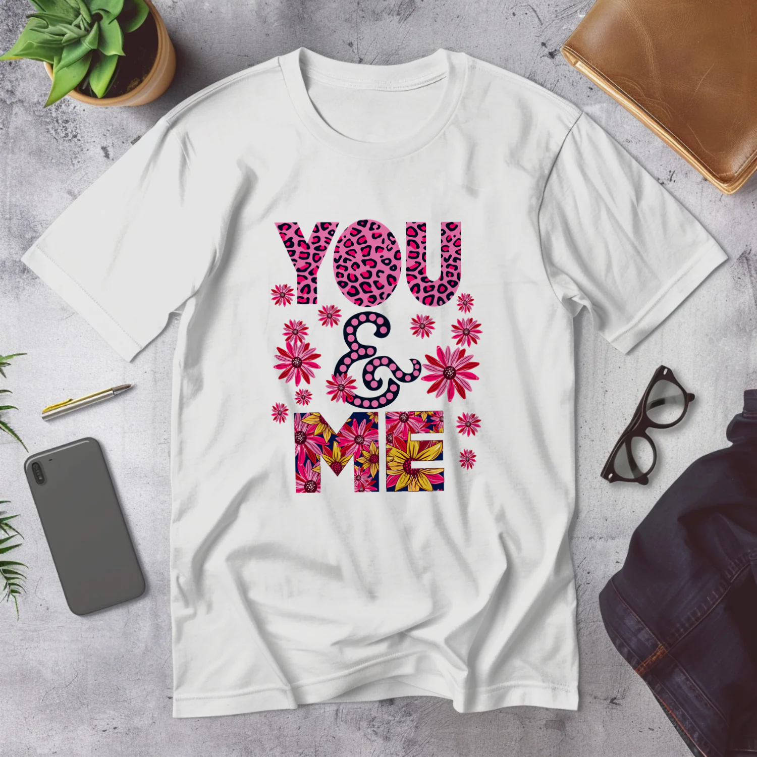 You and Me Floral Leopard Print Design for Couples
