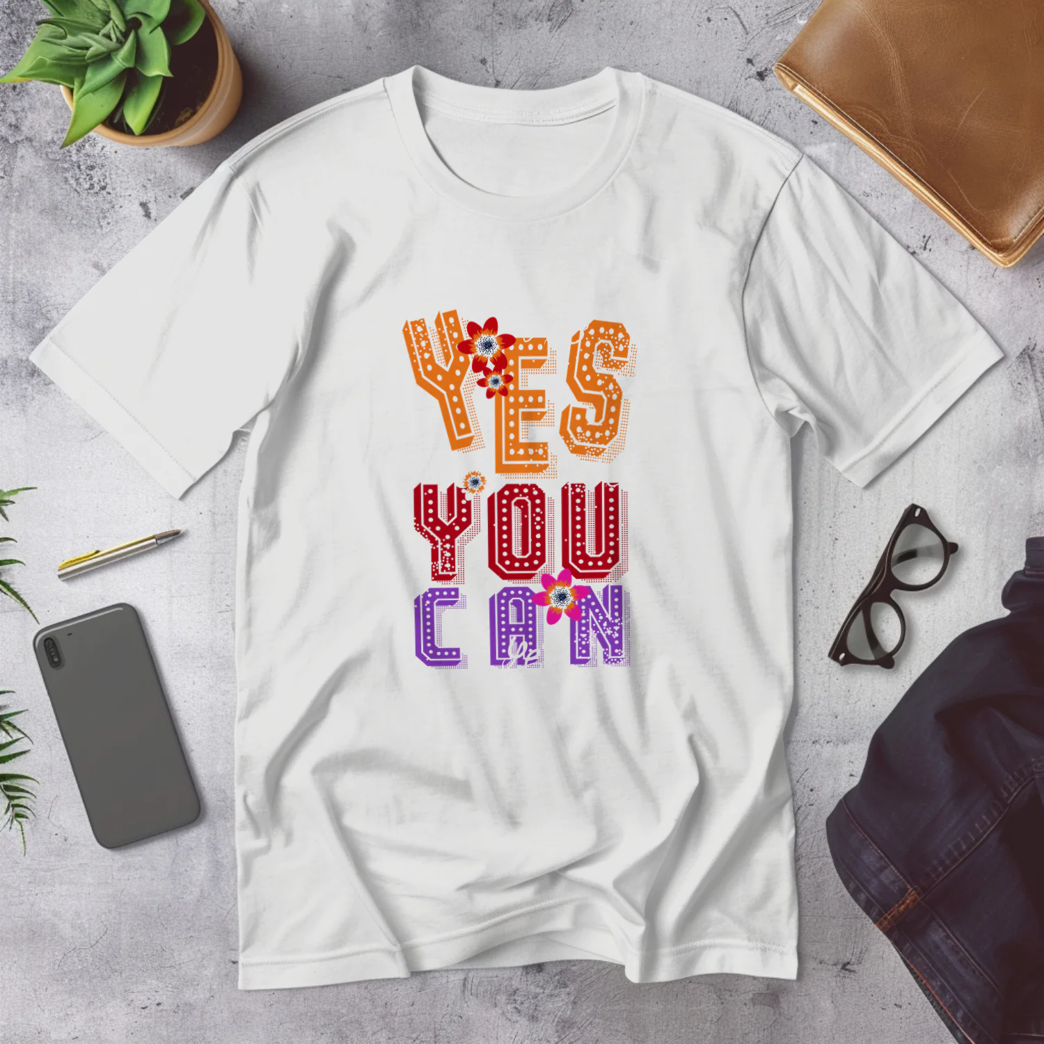 Motivational "Yes You Can" Floral Wall Art Print for Inspiration and Positivity