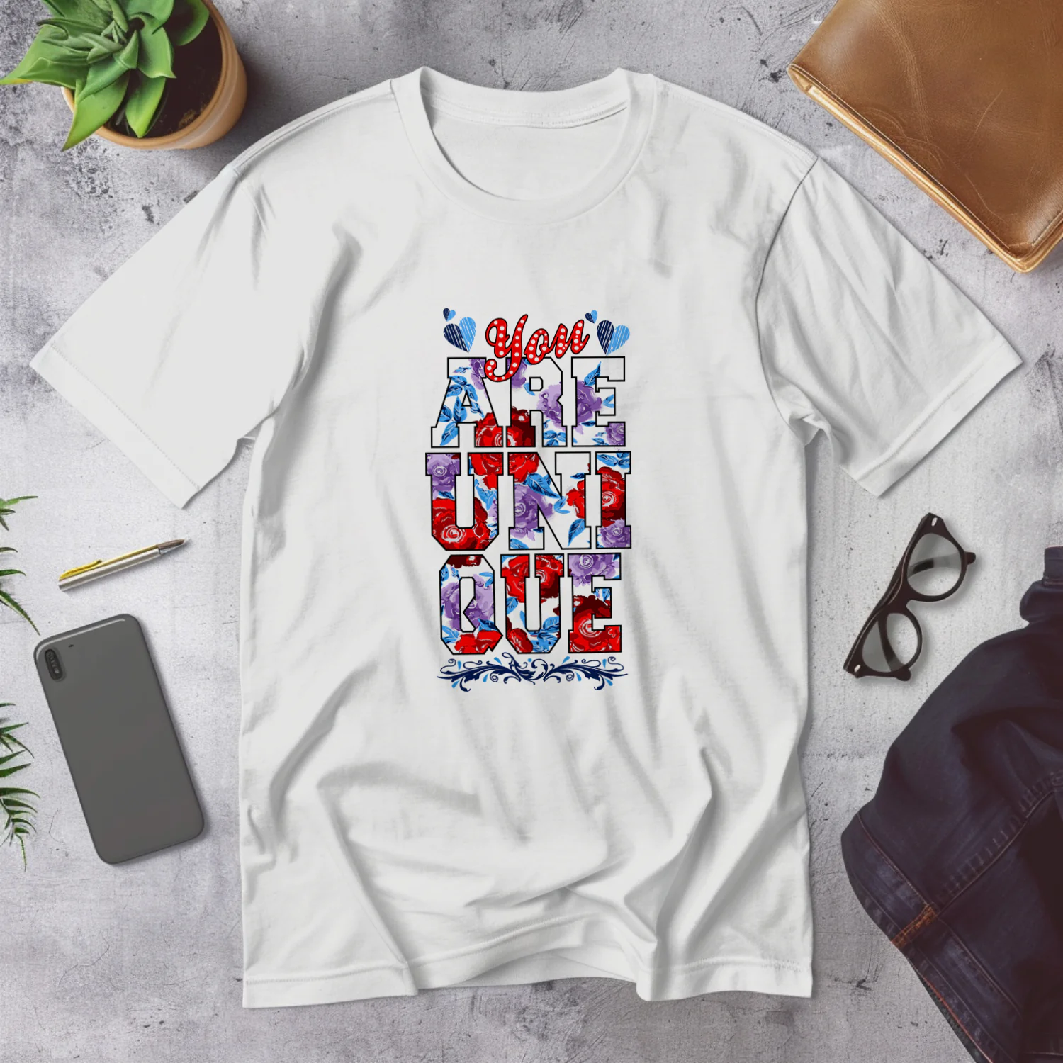 You Are Unique Floral Typography Art Print