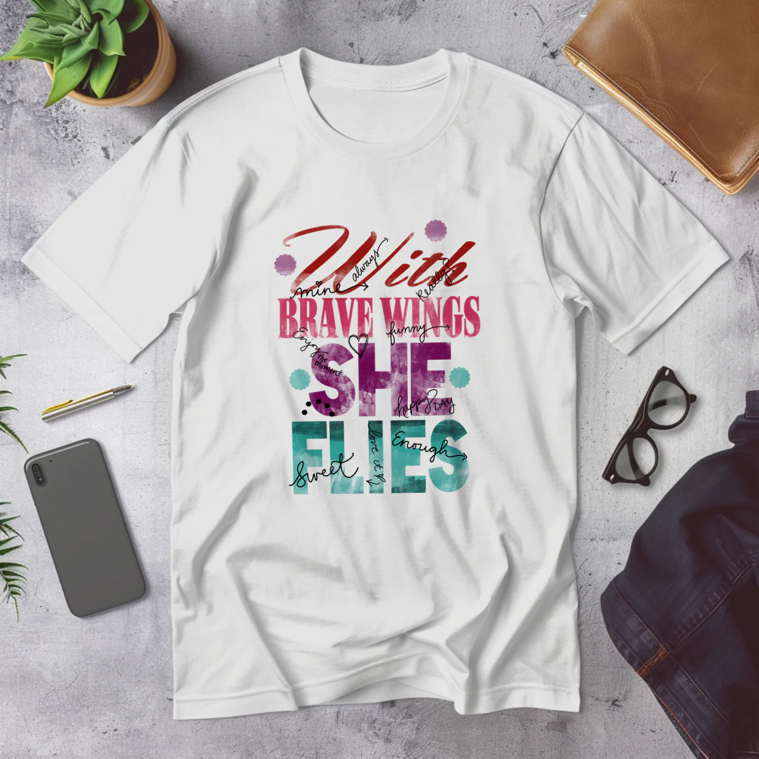 With Brave Wings She Flies Motivational Wall Art Print