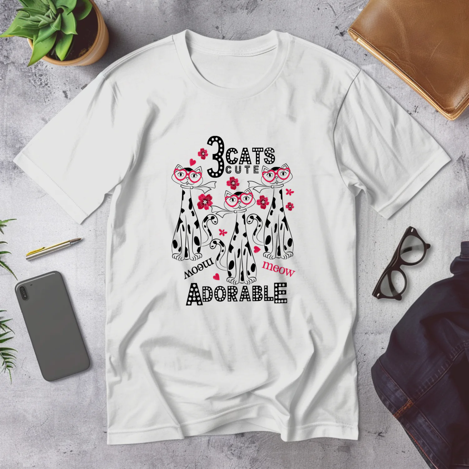 Playful Floral Heart Sunglasses Design with Cute 'Meow' Detail