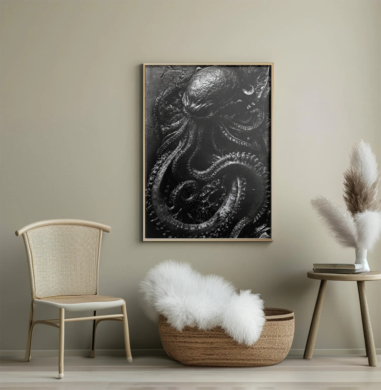 Dark Octopus Wall Art - Exclusive Black and White Design for Modern Decor