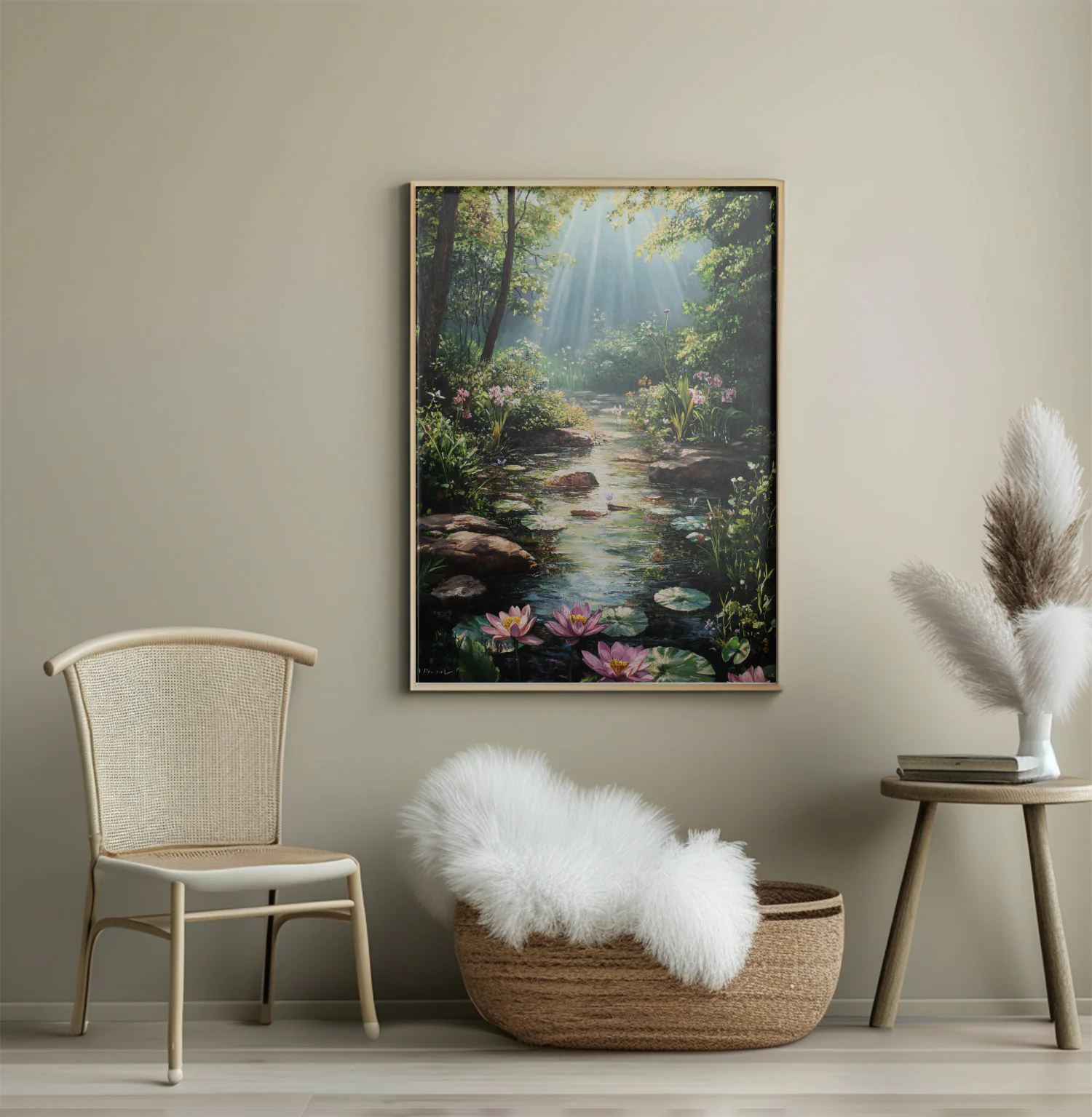 Serene Nature Retreat with Glowing Waters and Vibrant Flora