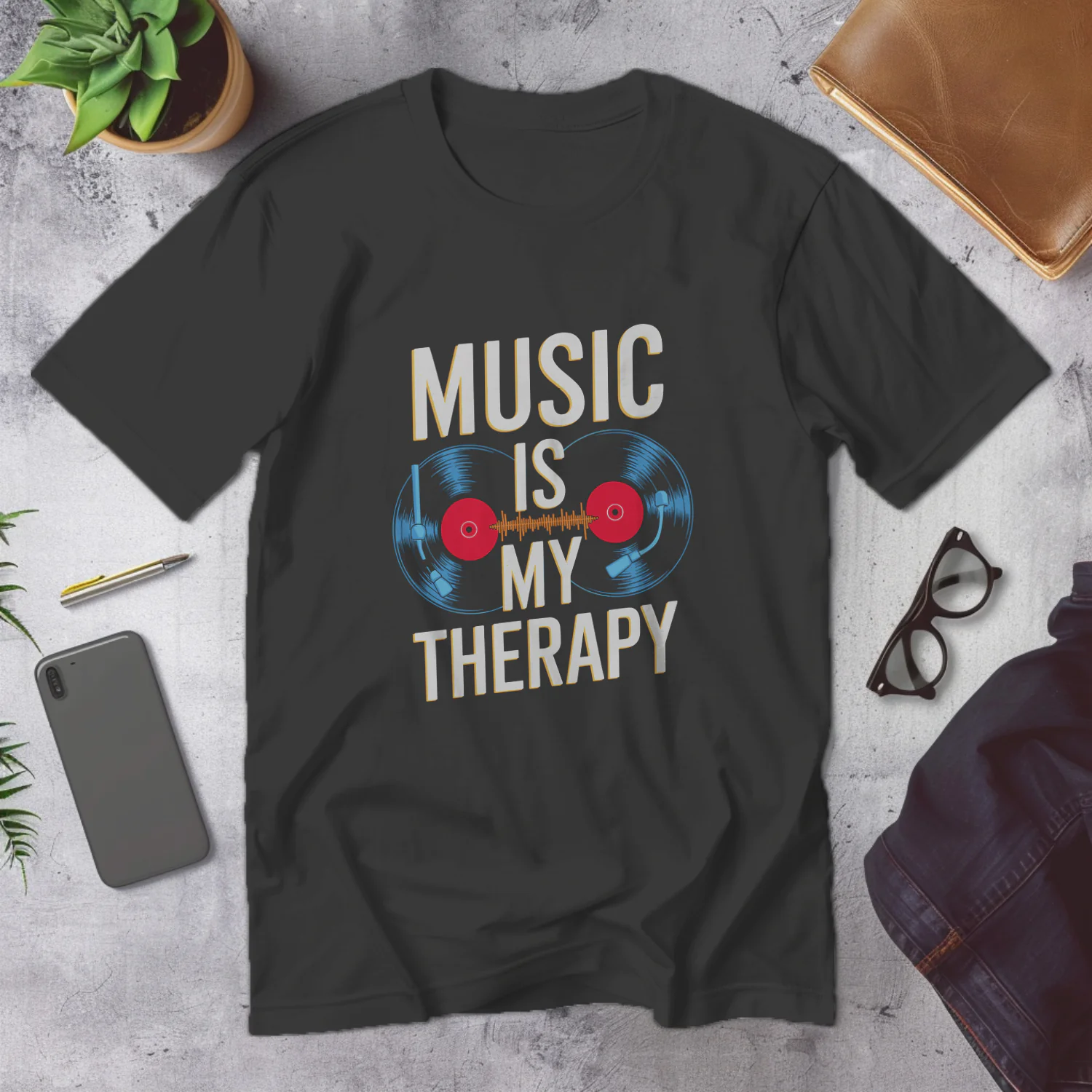 Music Is My Therapy T-Shirt for Music Lovers and Vinyl Enthusiasts
