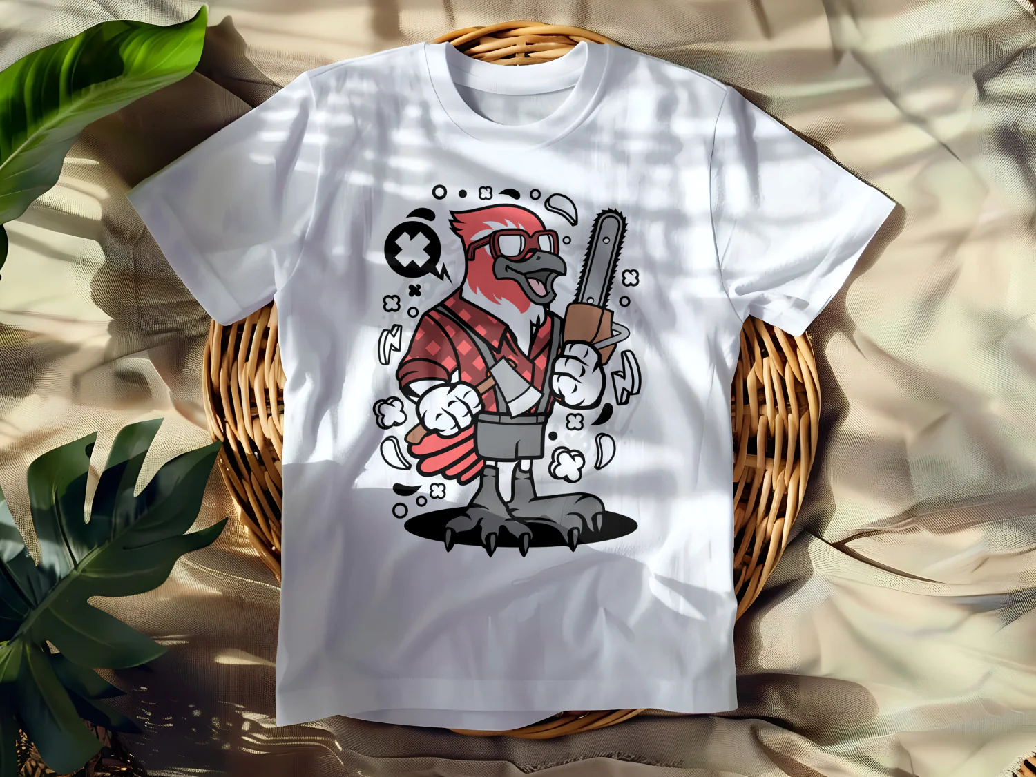 Cool Lumberjack Bird T-Shirt Design with Chainsaw and Ax