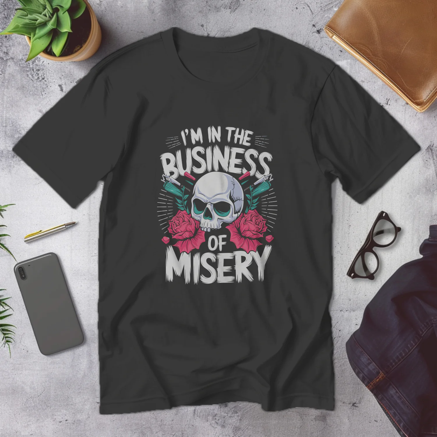 I'm in the Business of Misery Skull and Roses Graphic Tee