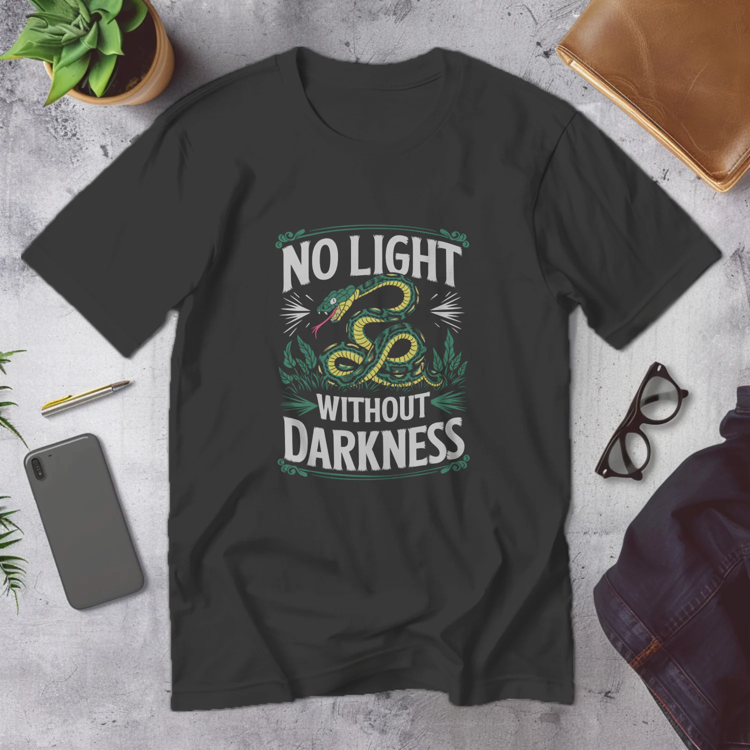 No Light Without Darkness Snake Graphic Tee for Bold Statement Makers