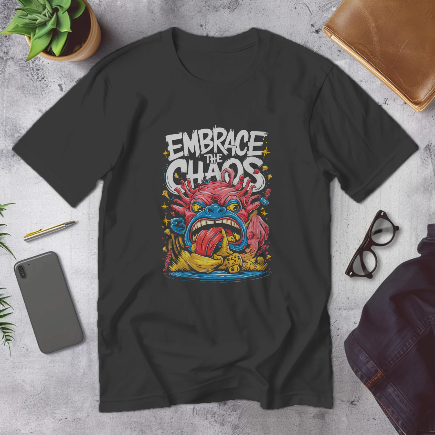 Embrace the Chaos: Wild and Colorful Monster Art T-Shirt Design