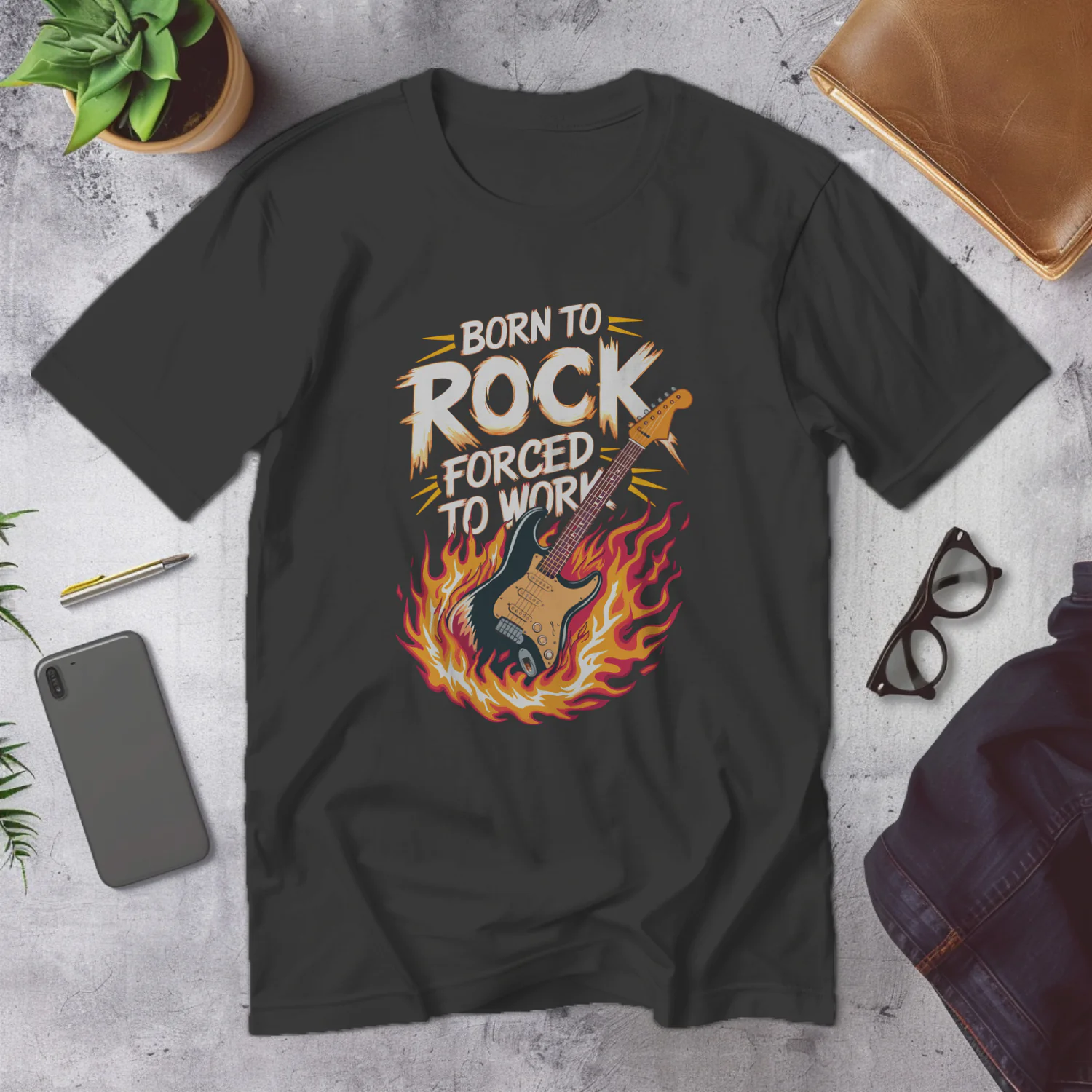 Born to Rock Forced to Work T-shirt Design for Music Lovers and Rock Enthusiasts