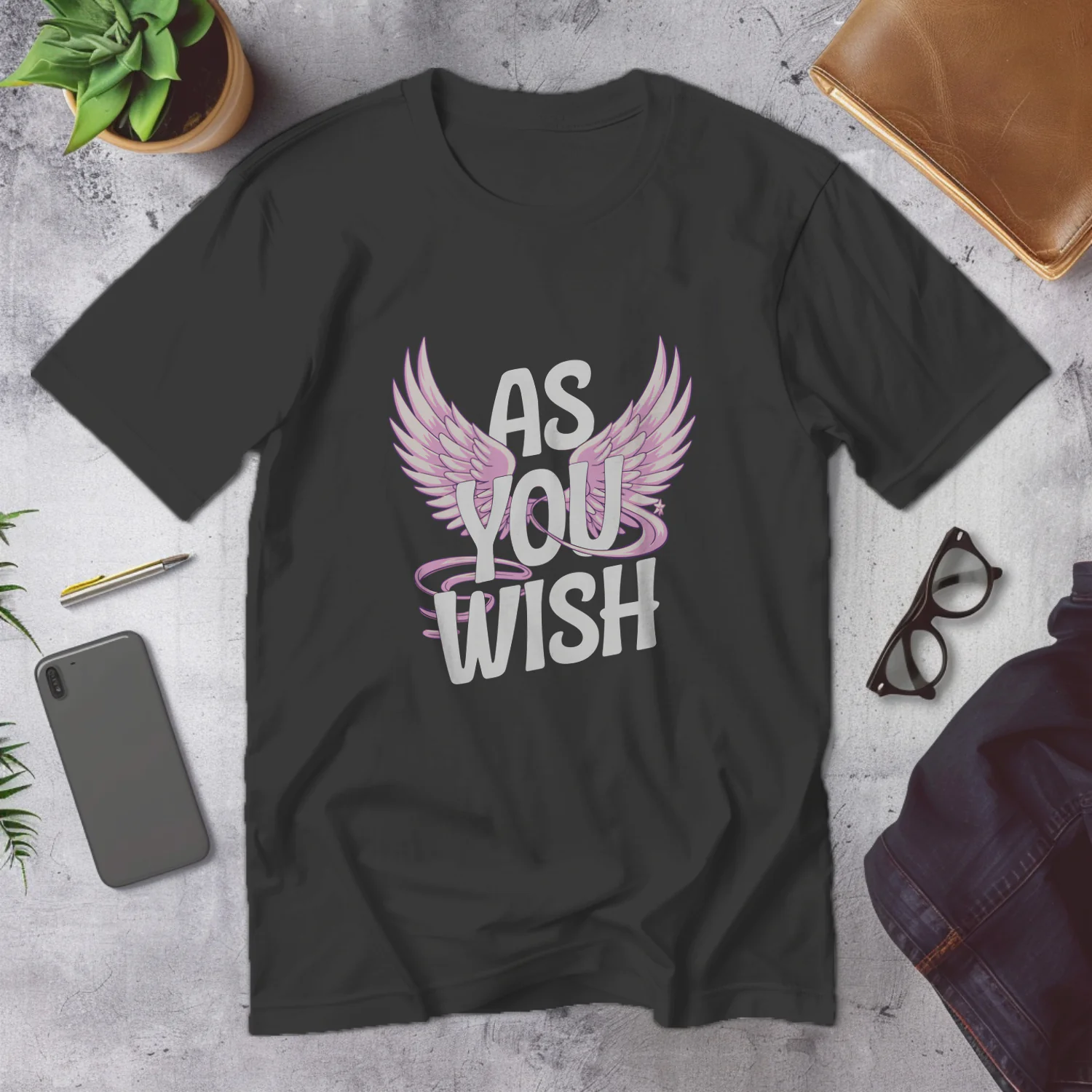 Elegant Wings Design with Inspiring Text "As You Wish" for Apparel or Home Decor