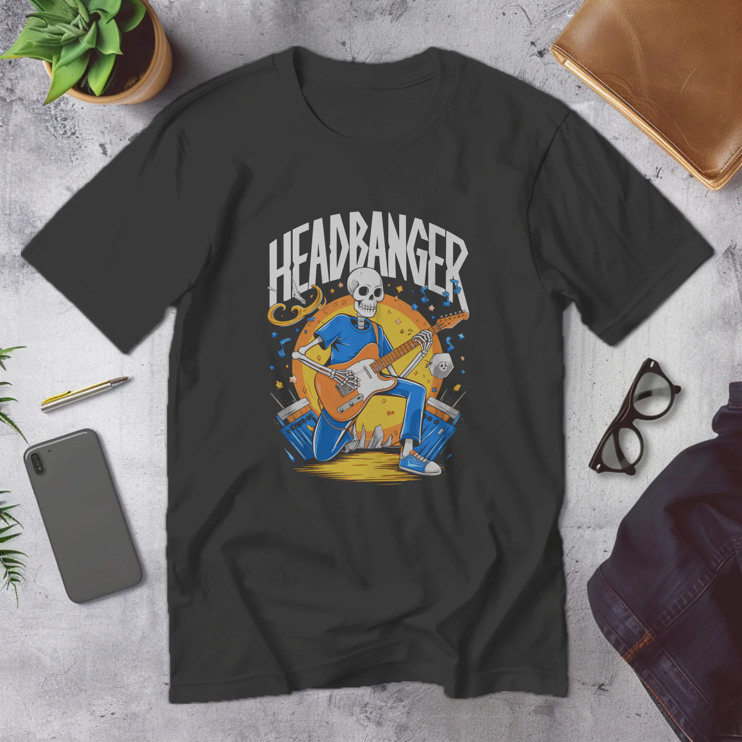 Skeleton Rocker T-Shirt for Music Lovers and Headbangers