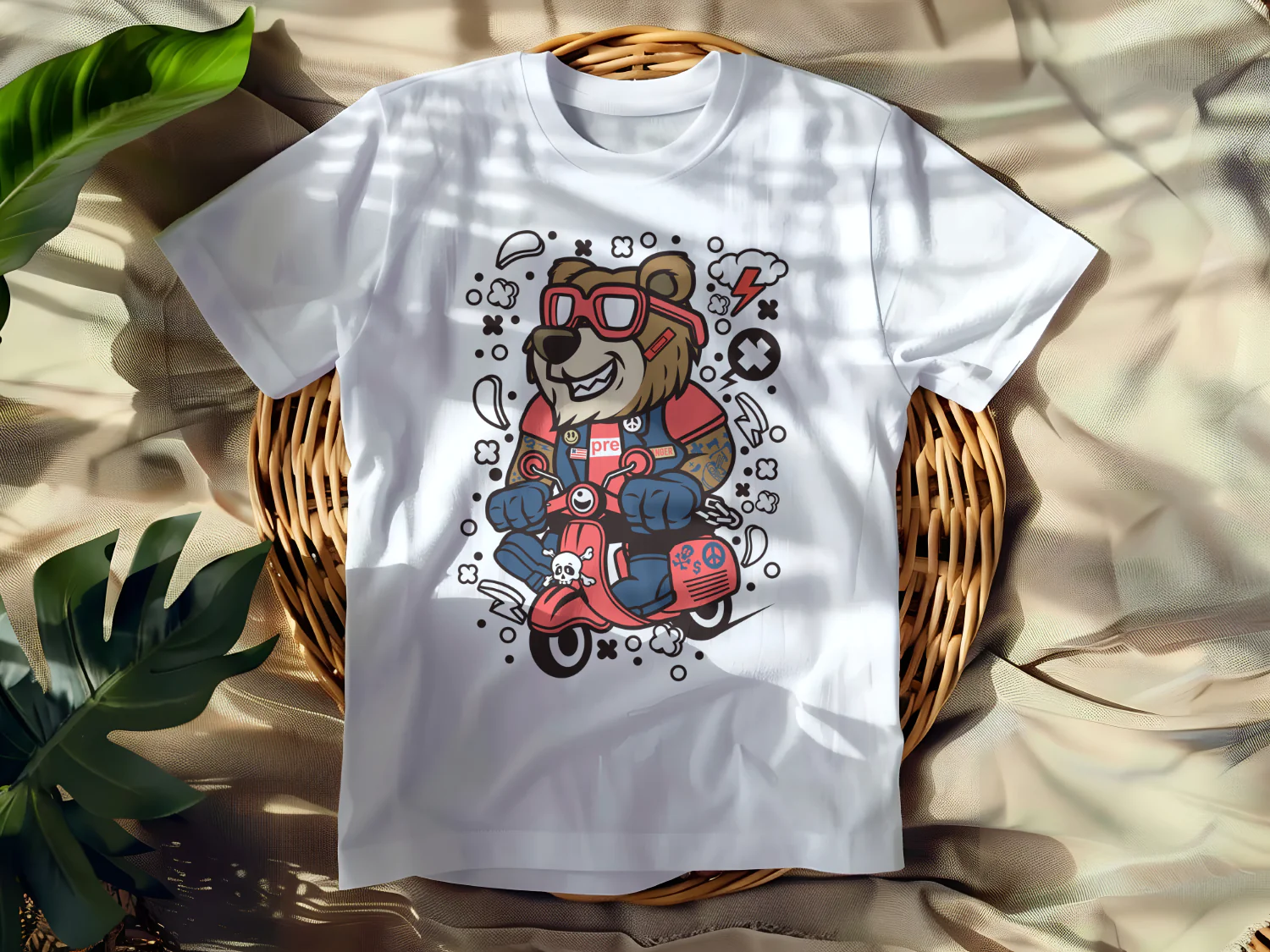Cool Cartoon Bear on Scooter T-Shirt Design for Fun and Style