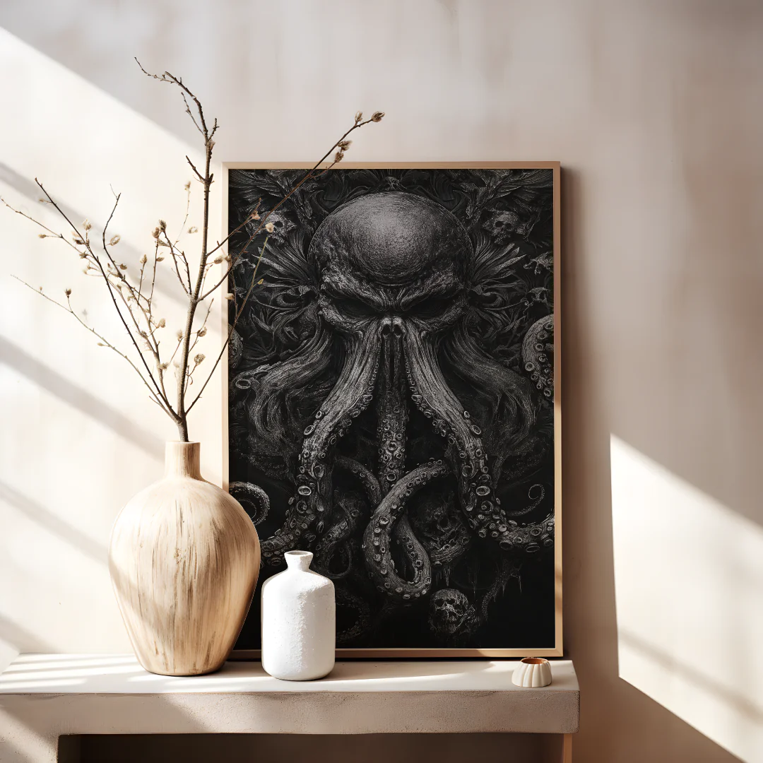 Gothic Cthulhu Octopus Wall Art Printable Decor for Dark Fantasy Enthusiasts