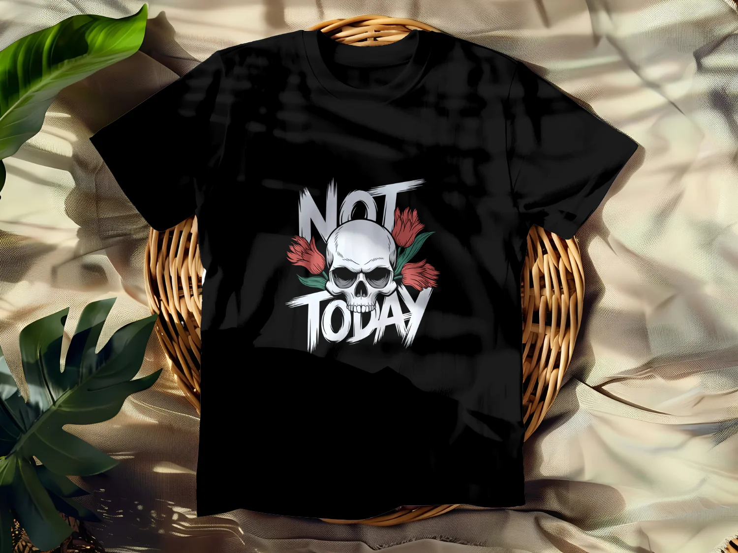 Not Today Skull Floral Graphic T-Shirt Design
