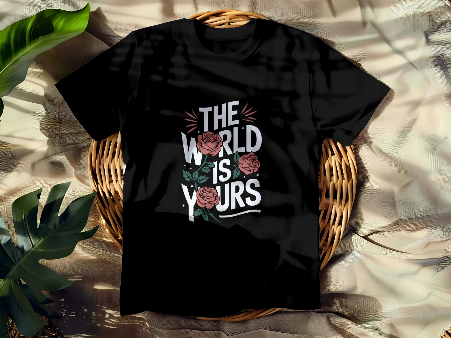 The World is Yours T-Shirt Design with Roses Graphic for Inspirational Apparel
