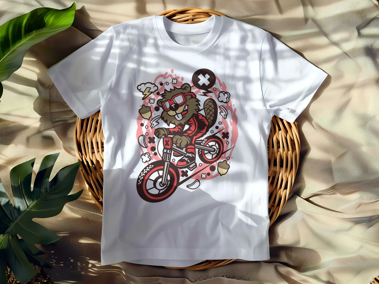 Cool Cartoon Beaver Riding BMX T-Shirt Design for Fun and Adventure Lovers