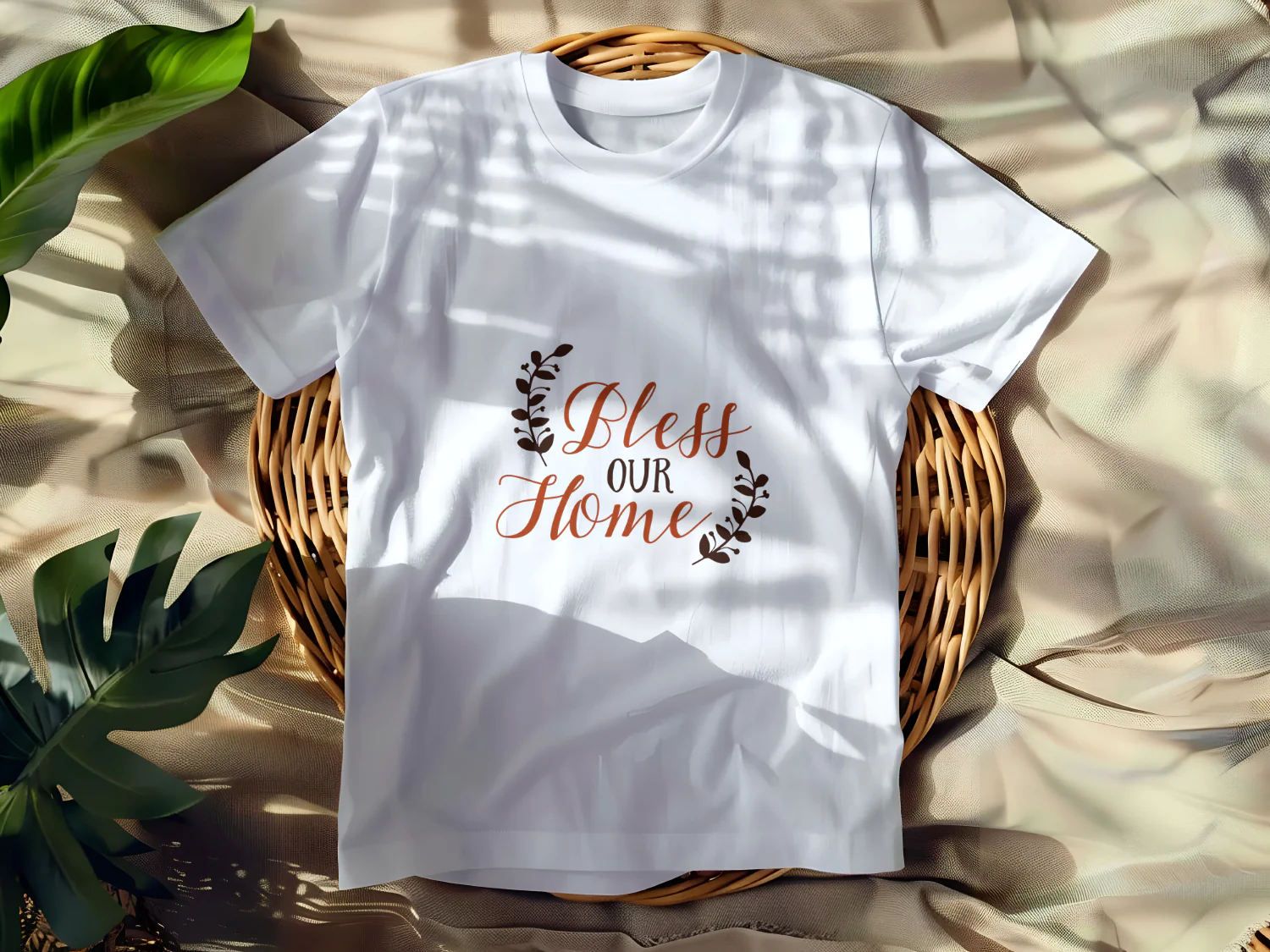 Bless Our Home T-Shirt Design with Floral Elements Printable Digital File