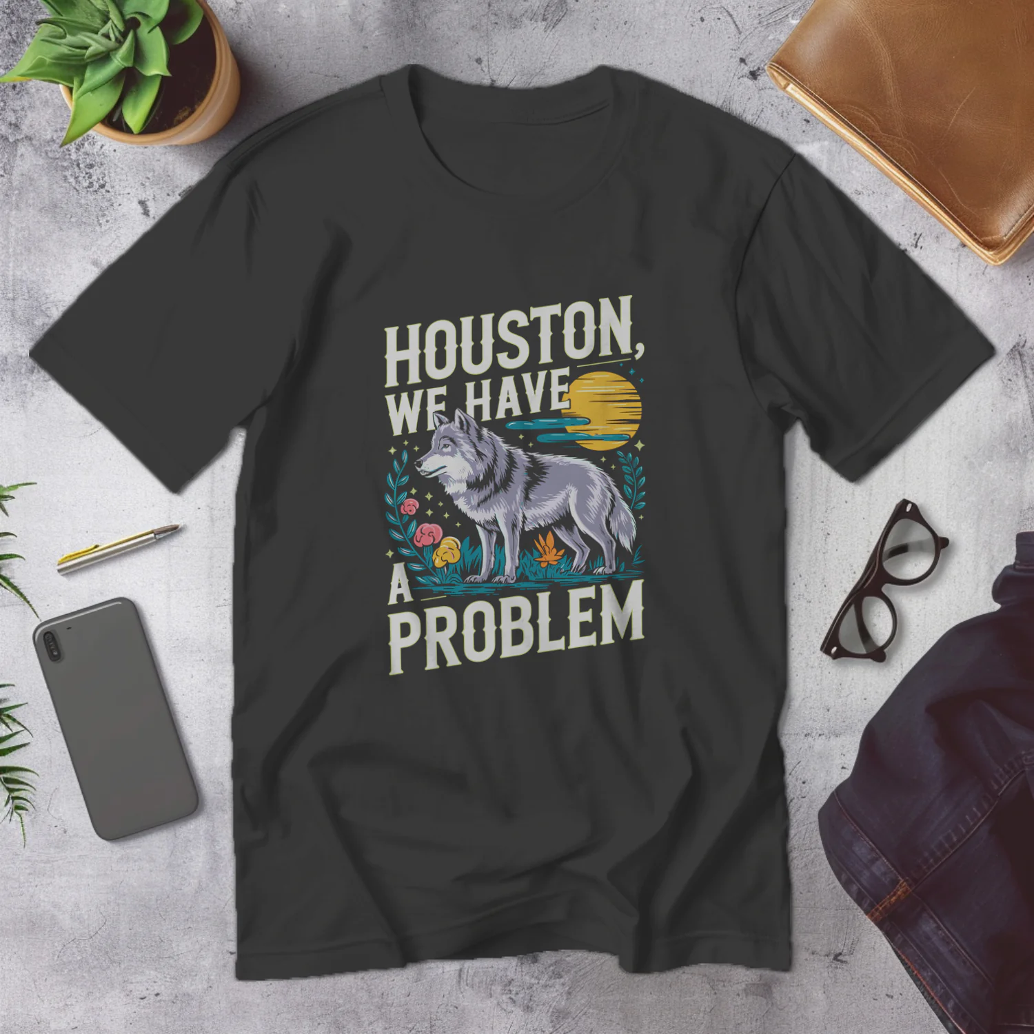 Houston We Have a Problem Wolf T-Shirt Design