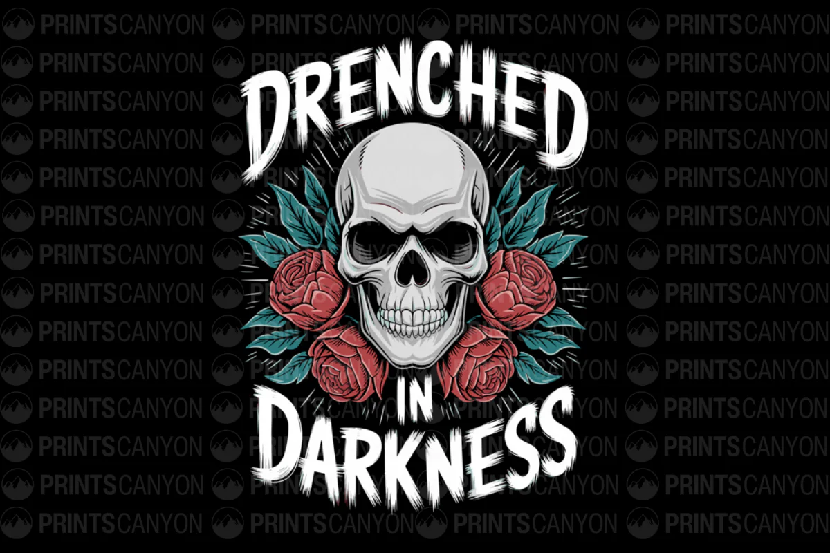 Drenched in Darkness Skull and Roses Graphic Tee